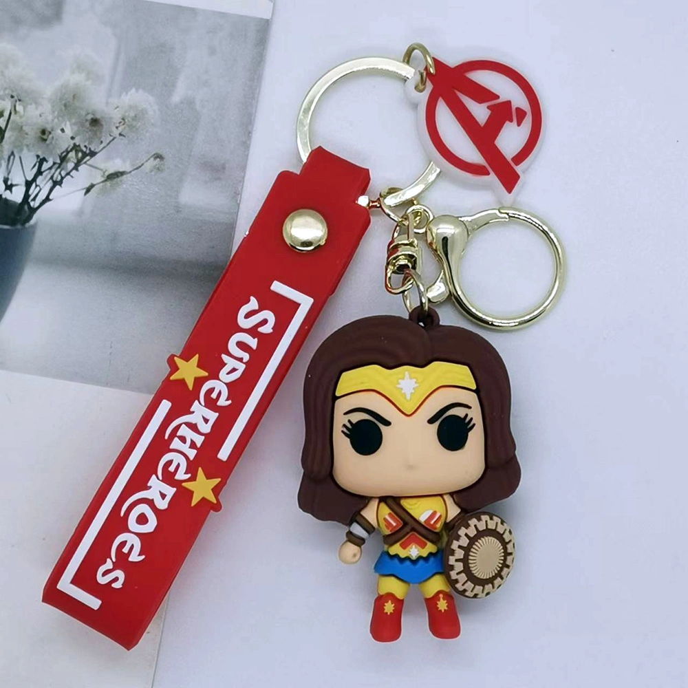 Soft Rubber Key Chain Lovely Cartoon Captain Wonder Man Super Heros Key Chain Schoolbag Car Keyring 3D Pendant Keychain Custom